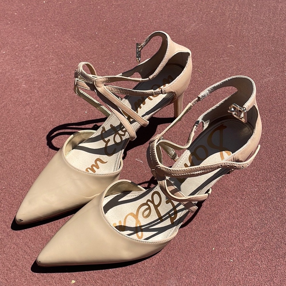 Tan strapped heels